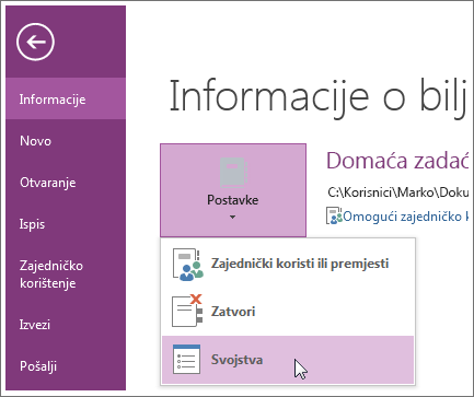 Nadogradnju na najnoviju verziju programa OneNote možete pokrenuti izravno iz izbornika Datoteka.