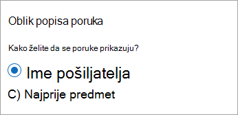 Novi oblik popisa poruka programa Outlook