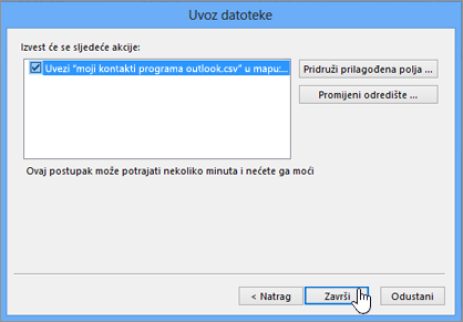 When you import Gmail contacts to your Office 365 mailbox, click the Finish button to start the migration