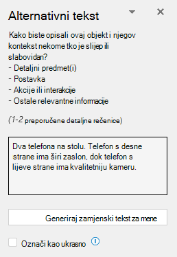 U oknu zamjenskog teksta prikazuje se primjer dobrog zamjenskog teksta.