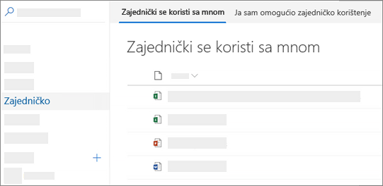 Snimka zaslona prikaza Zajednički se koristi sa mnom OneDrive za tvrtke na webu