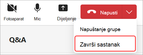 Snimka zaslona s prikazom korisničkog sučelja kako napustiti ili završiti gradsku vijećnicu