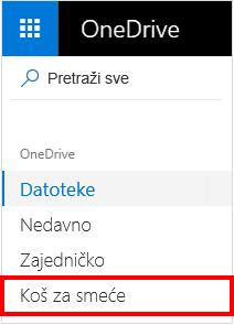 Odabir Koš za smeće na servisu OneDrive