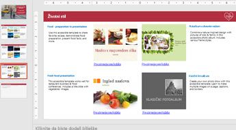 Dijaprojekcija s prikazom četiri slike pristupačnih predložaka i ostalih slajdova