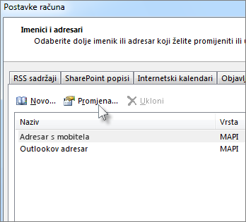 Kliknite željeni adresar, a zatim Promijeni.