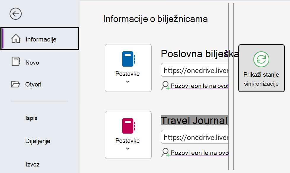 Prikaz stanja sinkronizacije za OneNote u sustavu Windows.