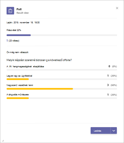 A Microsoft Teams Szavazás alkalmazás által adott eredmények