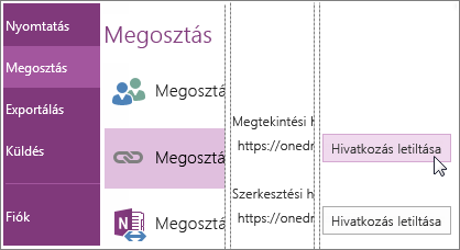 Képernyőkép, mely szemlélteti, hogyan tilthat le egy hivatkozást a OneNote 2016-ban.