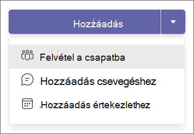 alkalmazás hozzáadása a Teams legördülő menüjében