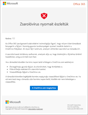 Képernyőkép a Microsoft zsarolóprogram-észlelési e-mail-címéről