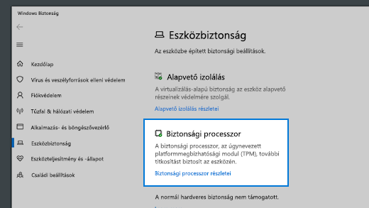 A biztonsági processzor részleteire utaló hivatkozás