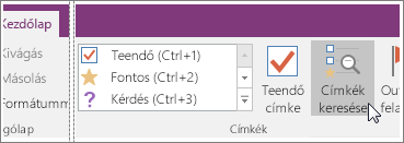 Képernyőkép OneNote 2016 Címkék keresése gombjáról