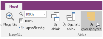 Képernyőkép OneNote 2016 Új gyorsjegyzet gombjáról