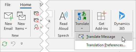 Válassza az Üzenet fordítása lehetőséget