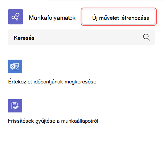 Új munkafolyamat-művelet létrehozását bemutató képernyőkép