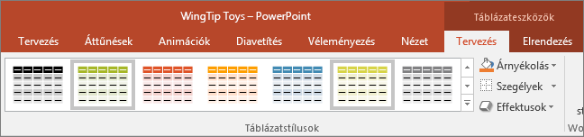 táblázatstílusok a PowerPointban