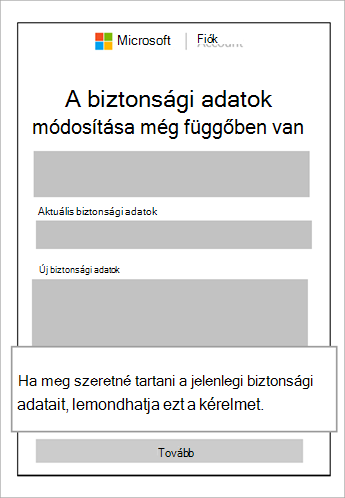 Képernyőkép a biztonsági adatok módosításáról, amely még függőben van ablak