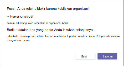 Dialog yang menjelaskan mengapa pesan diblokir dan tidak bisa ditimpa