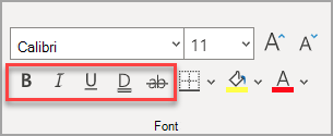 Bagian Font dari tab Beranda, dengan efek disorot.