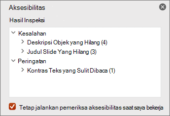 Panel hasil inspeksi