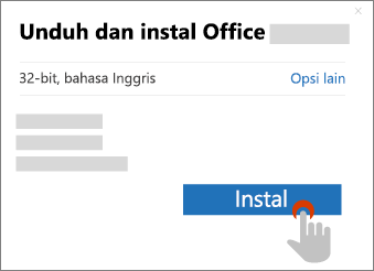 Memperlihatkan tombol Instal di kotak dialog Unduh Office