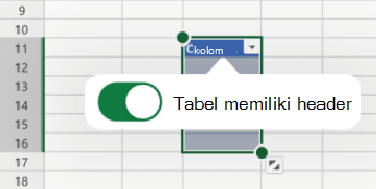 Tabel memiliki opsi header yang dipilih di Excel untuk iOS.