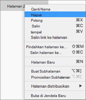 Menghapus halaman di OneNote untuk Mac