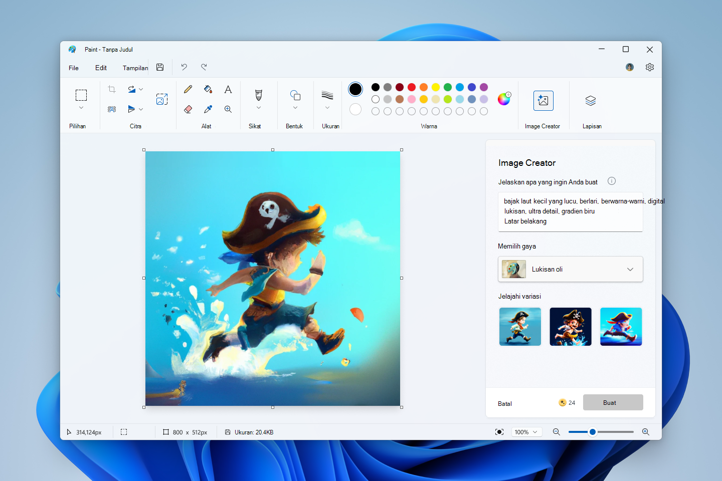 Gambar seni yang dihasilkan oleh Paint Cocreator