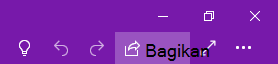 Sudut kanan atas jendela OneNote memperlihatkan lokasi tombol Bagikan.