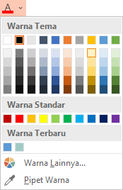 Pilih panah bawah di samping tombol Warna Font untuk membuka menu warna.