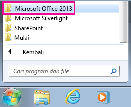 Grup Office 2013 di bawah Semua Program di Windows 7