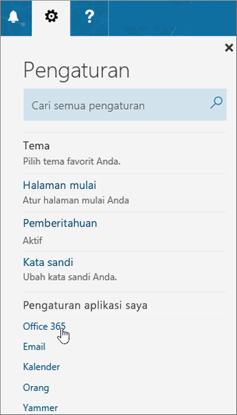 Panel Pengaturan Office 365