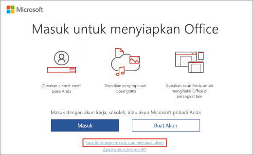 Memperlihatkan tautan yang Anda klik untuk memasukkan kunci produk Program Diskon Microsoft Workplace Anda