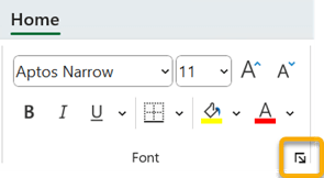 Peluncur dialog font pada tab Beranda di pita.