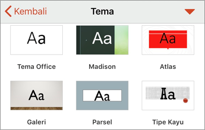 Menu Tema di PowerPoint untuk iOS.