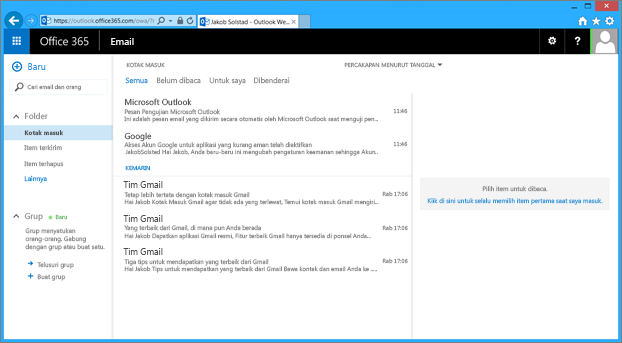 Setelah Anda mengimpor email dari file pst, email tersebut akan muncul juga di OWA