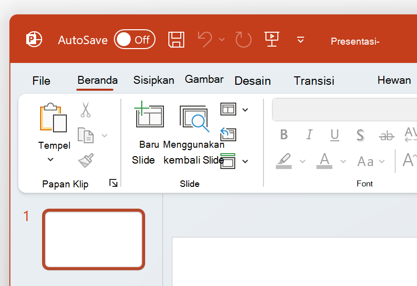 Cuplikan layar bagian kiri atas PowerPoint dalam tema Penuh Warna.