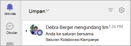 Teams - saluran eksternal telah dibagikan dengan umpan aktivitas tim Anda