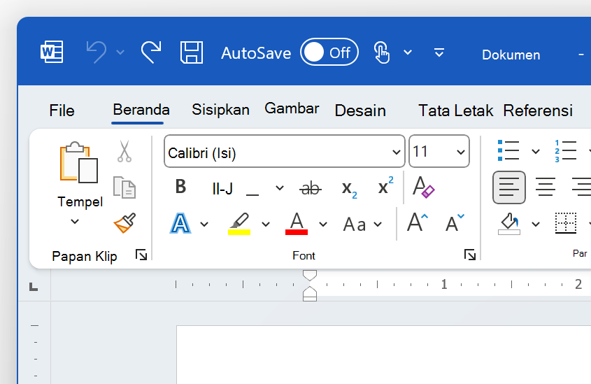 Cuplikan layar bagian kiri atas Word dalam tema Penuh Warna.