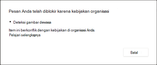 Pesan dialog menjelaskan mengapa pesan dihapus karena berisi konten dewasa.