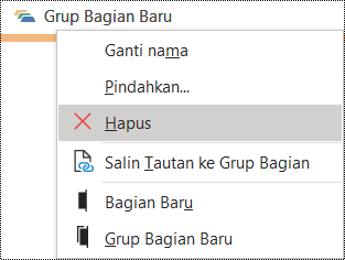 Dialog Hapus grup bagian di OneNote untuk Windows