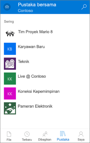 Mengakses Pustaka melalui OneDrive for Business seluler