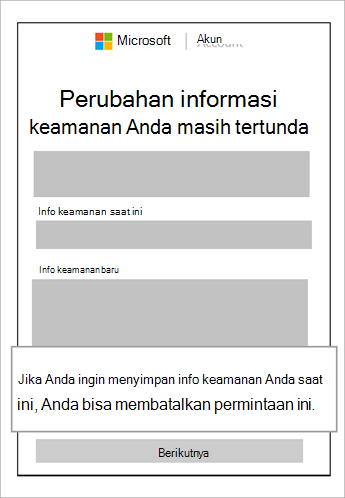 Cuplikan layar perubahan info keamanan masih tertunda