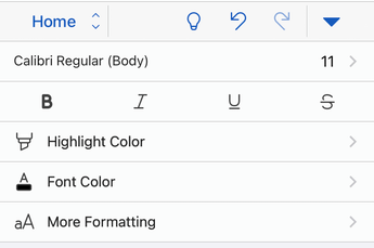 Opsi pemformatan font di Word untuk iOS.