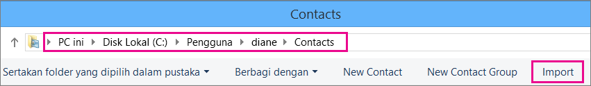 Navigasikan ke folder Kontak, lalu pilih Impor.