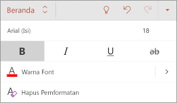 Menu Font di PowerPoint untuk Android.