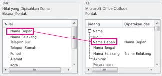 Memetakan kolom dari Excel ke bidang kontak Outlook