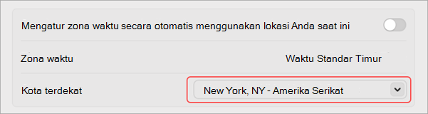 Pengaturan untuk mengubah zona waktu Anda di MacOS