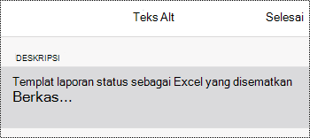 Kotak dialog teks alt untuk file yang disematkan di OneNote untuk iOS.