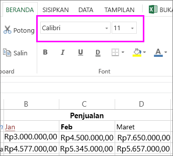 pilih GAYA ATAU UKURAN FONT LAIN DARI TOMBOL FONT DI PITA